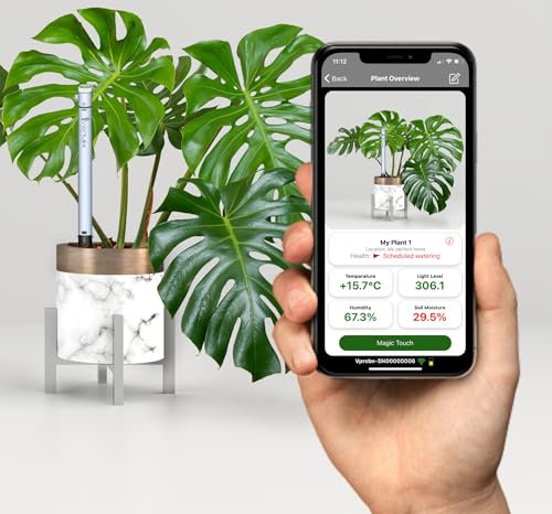 Vortex Vitality Vprobe - Intelligent Plant Health Assistant - Soil Moisture Meter for Indoor Plants. Sunlight/Temperature/Humidity/Soil Moisture. Plant Speaks For Itself. WiFi IoT AI (Grey Sunshine)