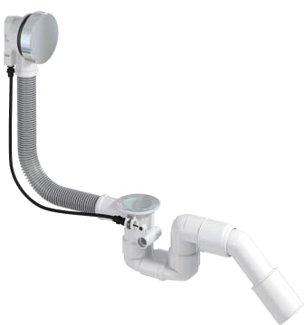 PREVEX Bathloc Ab- und Überlaufgarnitur, Ablaufventil mit Stopfen und Seilzugbedienung für das Bad, flexibler Überlauf und 40/50 mm Ablaufrohr | aus recyceltem Kunststoff und Edelstahl hergestellt