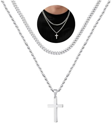 Yooblue Cross Necklace for Men, Stainless Steel Mens Cross Chain Necklace