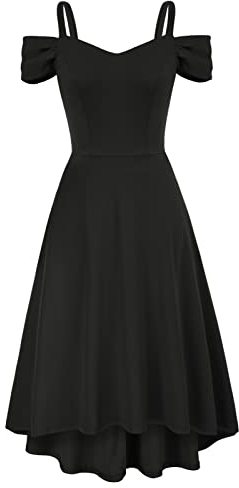 GRACE KARIN Womens A-line Fancy Dress Hepburn Dinner Dresses V-Neck Cold Shoulder Dress Black L