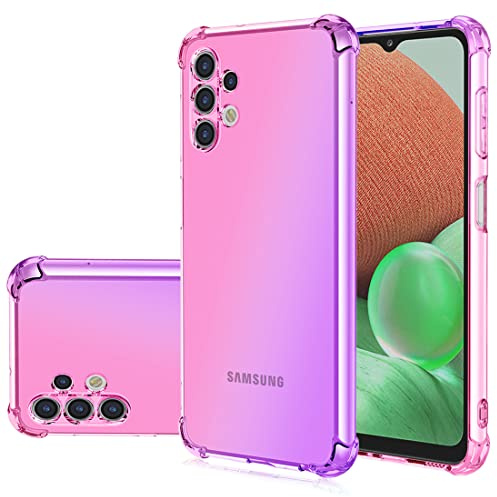 Jhxtech für Galaxy A13 4G Hülle, Transparente süße Verlauf HandyHülle, Schlankes kratzfestes Flexibles TPU Hülle stoßfeste Schutzhülle für Samsung Galaxy A13 4G rosa/lila