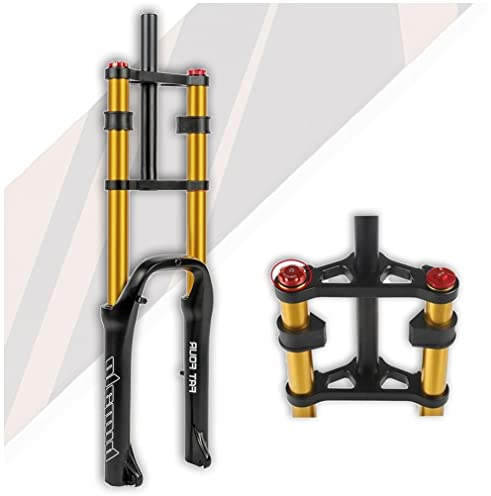 SHKJ 20 Inch Electric Bike Suspension Fork 4.0 Tire Fat Bike Air Fork Double Shoulder 110mm Travel Rebound Adjustable 1-1/8'' Disc Brake Bicycle Front Fork QR Axle 9 * 135mm (Color : 20inch Gold)