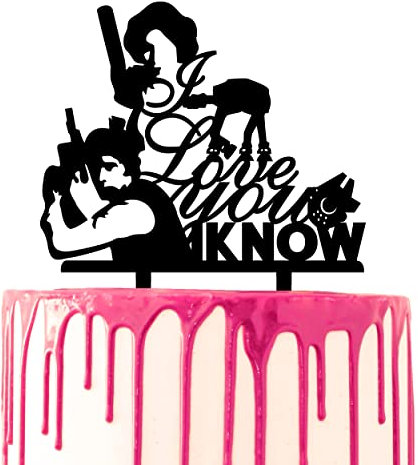 CARISPIBET marriage cake topper with script - I love you. - I know. silhouette of movie protagonists acryllic cake decorative