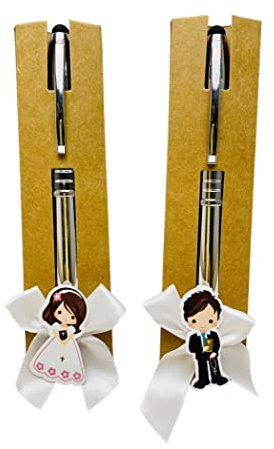 Detalles Comunión para Invitados Regalos originales útiles prácticos Bolígrafos GRABADOS (pack 15 unidades) Boli + puntero táctil móvil + linterna PERSONALIZADO y decorado