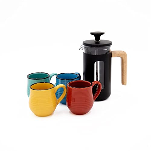 La Cafetière Pisa 3 Cup Black Cafetière and Mysa Ceramic Espresso Cups Set