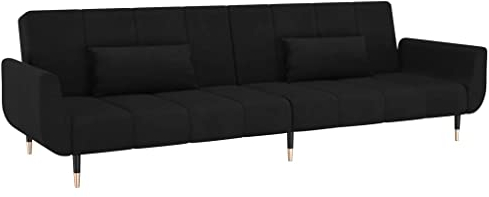 Hommdiy Schlafsofa 2-Sitzer mit 2 Kissen Schwarz Samt Sofa Couch mit Schlaffunktion, Sofabett Gästebett mit 2 Kissen, Schlafcouch Bettsofa Wohnzimmer, Modern