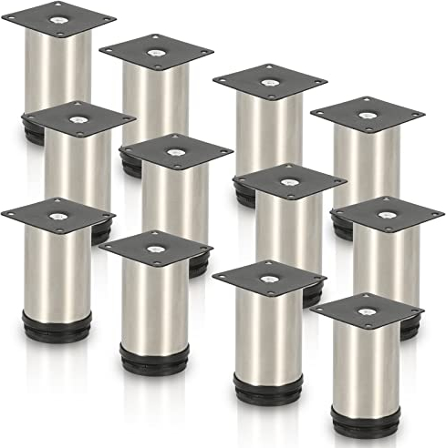 Gimisgu Edelstahl Möbelfüße 12er Set,Runde Möbelfuß Sockelfuß,Höhe 120mm,Höhenverstellbar:15mm,Belastbar bis 250 Kg,Geeignet für Sofa, Bett, Nachttisch, Schrank