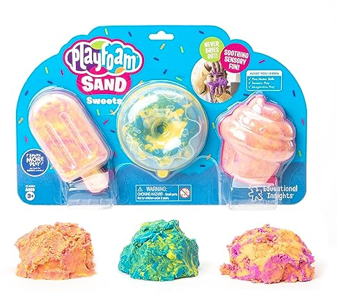 Learning Resources Playfoam Sand Süße Sachen, Hochwertiger Spielsand zum Kneten, Mischen, Formen und Gestalten, Spielsand in Pink, Blau und Gelb, Trocknet niemals aus, 3er-Packung, ab 3 Jahren