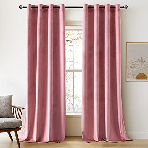 Woaboy Samtvorhänge Verdunkelungsvorhang Gardinen Samt mit Ösen Blickdicht für Wohnzimmer Blackout Curtains Thermovorhang Schalldämmend Schlafzimmer 2er Set 140x225cm (B x H) Pfirsichrosa