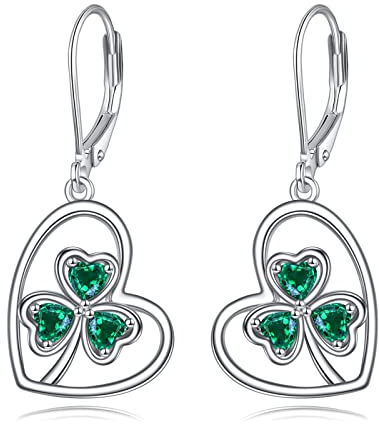 VONALA Klee Ohrringe 925 Sterling Silber Grüne Kleeblat Ohrringe mit Hebel Irische Herz Ohrringe ST Patricks Day Glücks Schmuck Geschenk für Frauen Damen