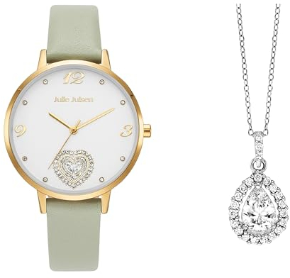 Julie Julsen JJW2105YGL-SET Set Uhr & Collier Uhr Damenuhr Leder Analog grün