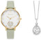 Julie Julsen JJW2105YGL-SET Set Uhr & Collier Uhr Damenuhr Leder Analog grün