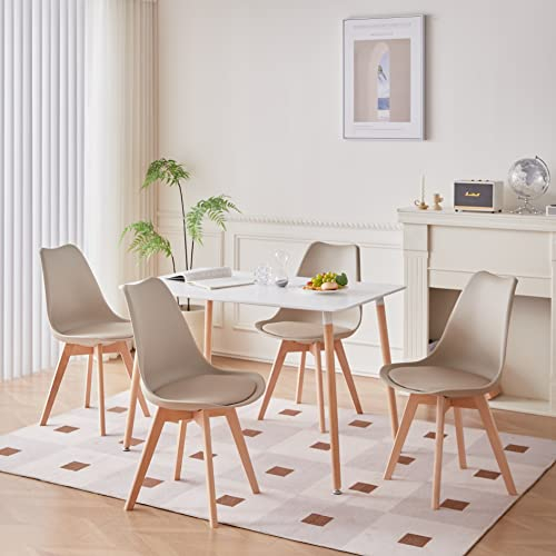 GrandCA HOME Mesa de Comedor y 4 sillas de Comedor Juego de Comedor Moderno, Mesa de Cocina Rectangular Estructura de Empalme Escritorio y sillas de Cocina Beige