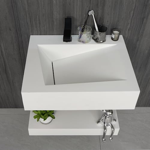 Gesipor Waschbecken, Wandmontage, Steinharz, rechteckig, für Badezimmer, schwimmend, Waschbecken, modernes Kunstbecken mit Regalschicht, 61 x 48,3 cm
