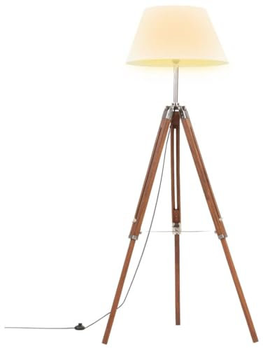 Lampadaire à trépied Marron miel et blanc Bois de teck 141 cm