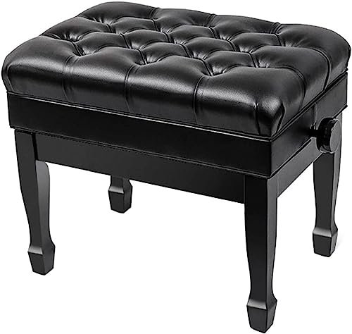 Klavierhocker Schminktisch Hocker Modern Leder Pianobank Höhenverstellbar Solo Klavierhocker mit Metall Hebekonstruktion und Massivholz Hufeisen Hocker Beine 58 x 41 x 53-63CM Schwarz Braun (C (Co