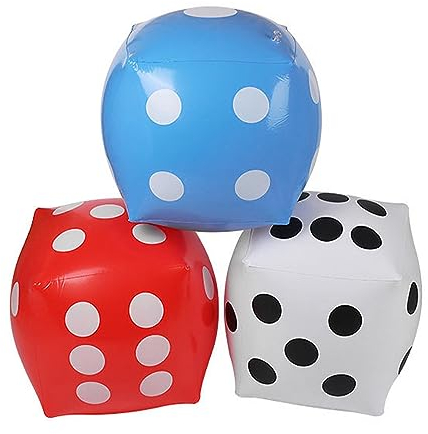 Tiardey 3 Stück aufblasbare Würfel, Riesenwürfel, 30 cm, für breite Spiele im Innen- und Au?enbereich, Ludo und Poolparty (Schwarz + Wei? + Rot)