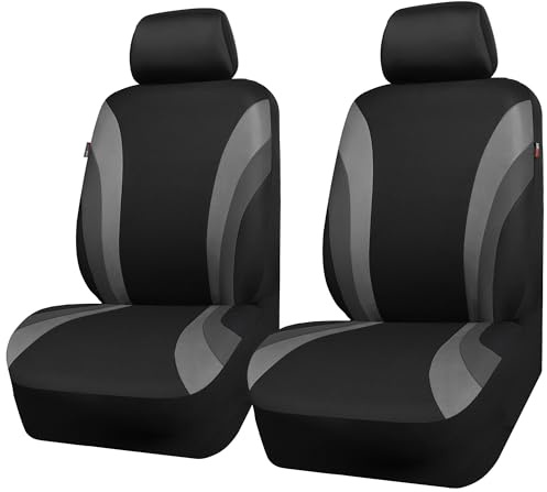 CAR PASS Line Rider Sporty Front Seat Covers,Gray Car Seat Covers Two Front Seats Only, Airbag Compatible,Universal Fit Sedans,Cars,Vans,SUV,Truck(Black and Gray)