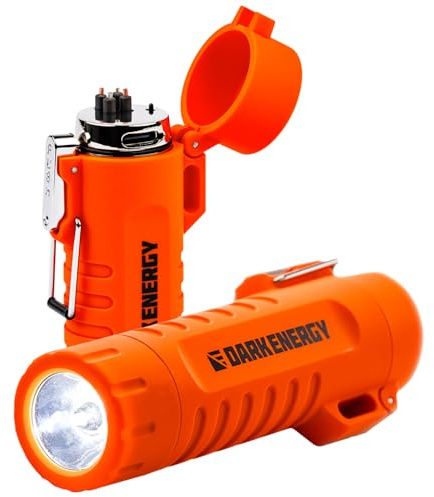Dark Energy Plasma Lighter with Mini Flashlight | Rechargeable Dual-Arc Plasma Beam, 120 Lumen Flashlight and Strobe | Rugged, Tactical Design for Camping, Hiking, Outdoor, Home and Emergency
