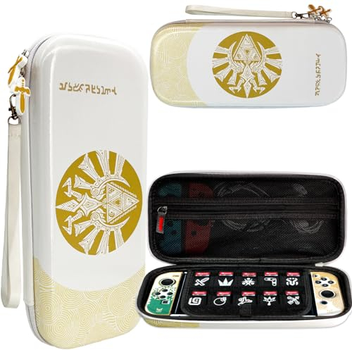 CHIKIXSON Tasche für Switch und Switch OLED, Switch Tragetasche, Hart Schutz Taschen Aufbewahrung 10 Spiel Karten, Weiß