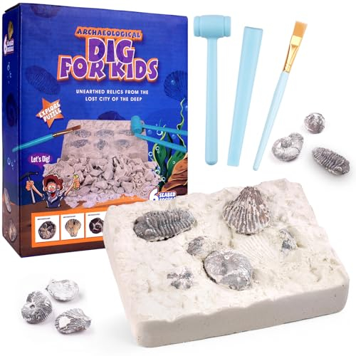 HOTUT Ausgrabungsset für Kinder, 9 Stück Meeresleben Edelsteine Ausgraben mit 6 Tiefseeerzs und 3 Grabwerkzeuge, Geologie Spielzeug Geschenke ab 6 7 8 9 10