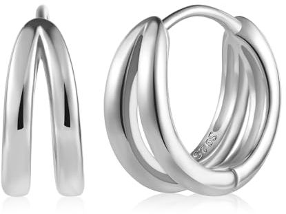 Sterling Silber 925 Ohrringe Doppel Creolen Kleine Damen, ALEXCRAFT Hypoallergen Silber 925 Creolen Kleine Knorpel Piercing Ohrringe Schlafen Huggie Kreolen Mode Glitz Sterling Silber Creolen Doppel
