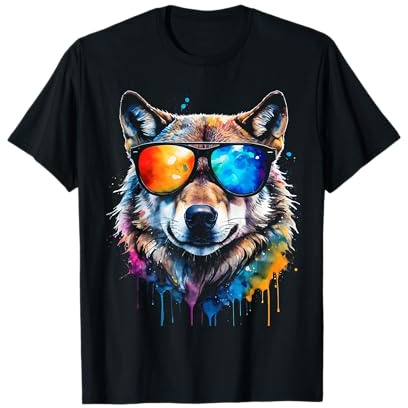 Wolf Sonnenbrille Bunt Tier Aufdruck Design Print T-Shirt