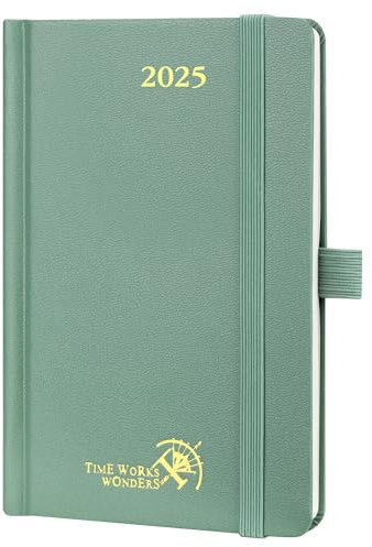 POPRUN Taschenkalender 2025 Klein Hardcover, ca. A6 (16 x 10,5 cm) - Kalender 2025 Klein (Jan.2025-Dez.2025) - Wochenplaner 1 Woche 2 Seite mit Innentasche - Mitternachtsgrün
