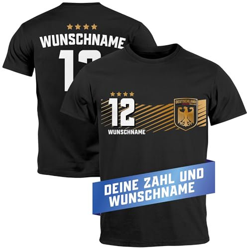 MoonWorks® Herren T-Shirt Deutschland Trikot EM 2024 Fußball personalisiert Fanshirt Deutschlandshirt schwarz 4XL