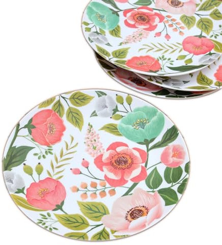 Darthome Outdoor Dinner Plates Set of 4 Flower Garden Melamine BBQ Camping Picnic Garden