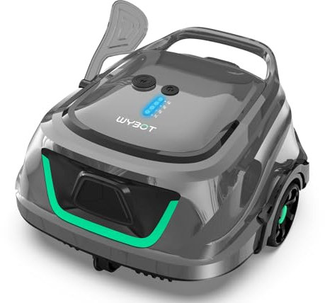 WYBOT A1 Robot Piscine sans Fil pour Piscine Hors Sol Jusqu'à 100m², 4 Cycles de Nettoyage, 120 Minutes d'Aspiration Puissante Robot, Double Filtration Aspirateur Robot Piscine, Gris-Vert Foncé