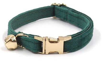 Personalisiertes Katzenhalsband mit Namensschild, verstellbares Samt Katzenhalsband mit Glocke, Haustier Halsband mit Name Telefonnummer Gravierte ID Tags (Christmas Green)