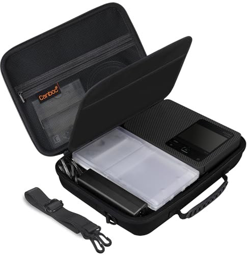 Canboc Etui de Transport pour imprimante Photo compacte Canon SELPHY CP1500, Cassette d'encre Couleur, Jeu de Papier, Chargeur et Batterie, Sac avec bandoulière Amovible, Noir (étui Seulement)
