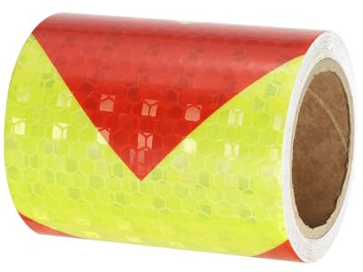 PATIKIL Ruban Réfléchissant Adhésif Flèche Fluorescent Jaune Rouge 1 Rouleau 7cm x 3 Mètres Ruban Adhésif Réfléchissant de Sécurité Imperméable pour Camions, Remorques, Voitures