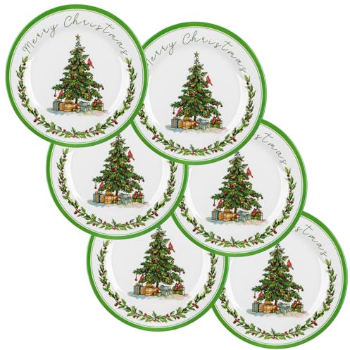 LOYIM Melamin-Teller für Weihnachten, 25,4 cm, Weihnachtsbaum, Melamin, Speiseteller, Weihnachtsgeschirr, verschiedene Designs, Weihnachtsgeschirr-Set für Vorspeisen, Dessert, Salat, Geburtstag,