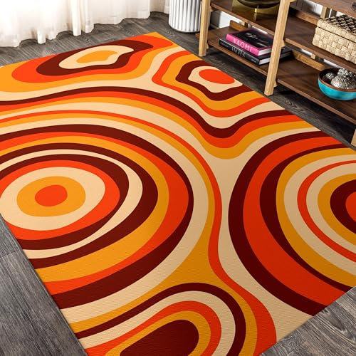 DUCAPE Orange Gewellter Retro-Teppich,150 x 210cm 70Er Jahre Teppich, Welliger Trippy Teppich, Psychedelisch, Orange Groovy Teppich, Hippie Retro Vibes, Boho Area Teppich