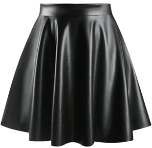 SOLY HUX Damen Rock Elegant PU Lederrock Knielang Skater Rock Faltenrock Y2K Partyrock Freizeitröcke mit Hohe Taille Schwarz XL