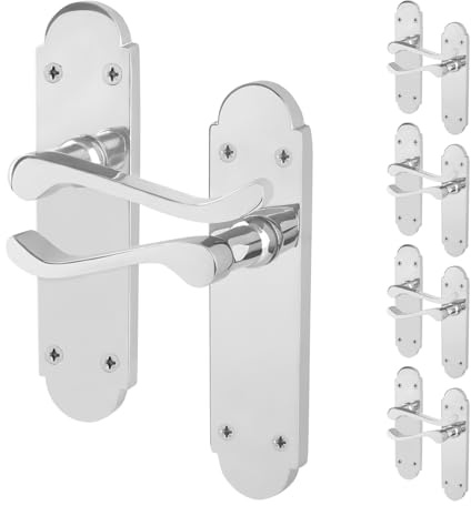 EAI Polished Chrome Door Handles, 5 Pairs on Backplate - Victorian Scroll | 5 Pairs of Victorian Scroll Lever on Backplate Internal Door Handles, Fixings Included