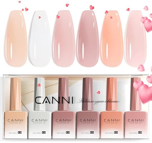 CANNI UV Nagellack Set 6 Farben Jeely gel rosa lila milchig weiß Gellack Nagellack Gel Polish Set Gelnägel Set UV Gel für Nägel C2344