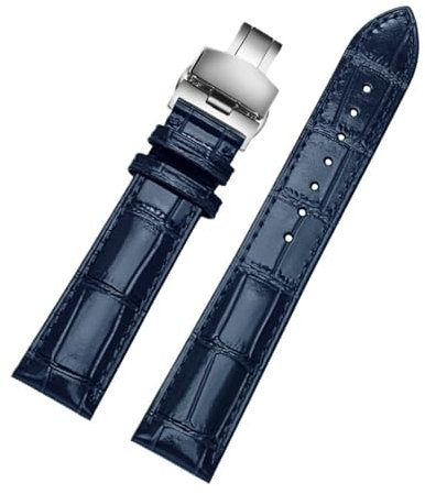 RTRCAGAKM 18 19 20 21 mm 22 mm Passend for TISSOT Passend for Tudor Passend for Rolex Passend for Citizen Passend for Longines Lederarmband Glänzend Grün Dunkelblau Herren Uhrenarmband(Dblue silver fo