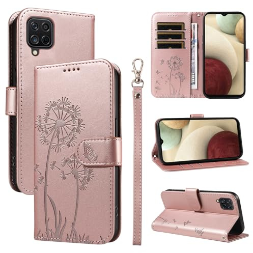 Bravoday Handyhülle für Samsung Galaxy A12 4G / Galaxy M12 Hülle, Premium PU Lederhülle Klappbar Tasche Klapphülle mit Magnet Kartenfach Standfunktion Schutzhülle für Galaxy A12 4G / M12, Roségold