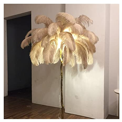 Luxury LED Ostrich Feather Floor Lamp for Princess Bedroom Nordic Modern Design with Romantic Tree Branch Living Light Elegant Standing Bedside Lamp for a Touch of Glamour (Resin Body 120CM