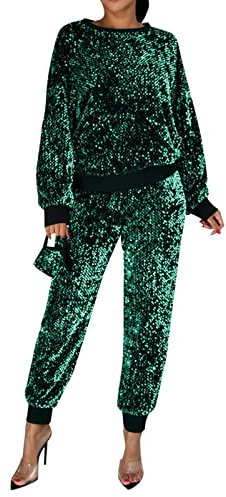 Damen Herbst und Winter Pailletten Kleiner Duft Freizeit Sport Lange Pullover Bleistifthose Atemschutzmaske Drei Anzug Herbsthose Set für Frauen, grün, XXL