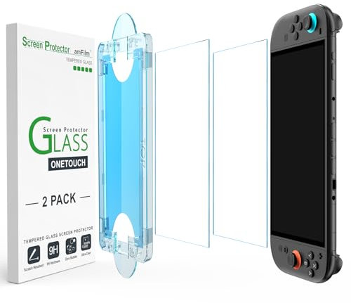 amFilm OneTouch Pellicola Salvaschermo in Vetro Progettata per Nintendo Switch 2 Modello 2025 - Con kit di Allineamento Automatico, Senza Bolle [2 Pezzi]
