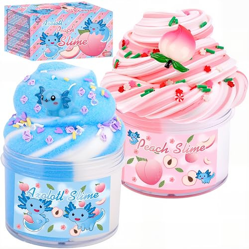 Peachybbies Slime et Axolotl Nuage Slimes, breloques bicolores, super douces et non collantes, jouet anti-stress, cadeaux d'anniversaire pour filles.