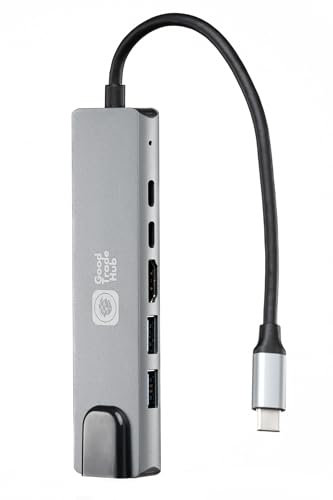 GoodTradeHub 6-en-1 Hub Adaptateur USB-C : RJ45 Ethernet, HDMI 4K, 100W PD, 2 Ports USB 2.0, Multiport pour MacBook, iPad Pro, Galaxy, iPhone 16/15 et Plus