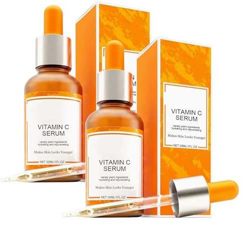 2Pcs Vitamin C Serum Gesicht Vitamin C Serum Hochdosiert Straffere Haut Kollagenaufbau Feuchtigkeitsspendend Anti-Aging Gesichts Aufhellung Reduziert Falten & Dunkle Flecken(30ml)