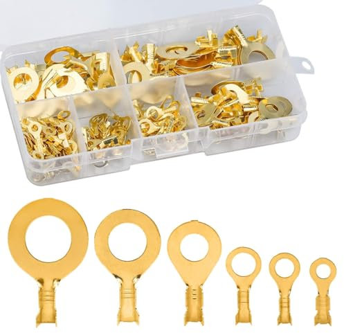 150 Pezzi Capicorda Occhiello Elettrici Ottone Anello Capicorda Cavo Connettore Ottone Terminali a Crimpare ad Anello Isolanti Anello Capicorda M3 M4 M5 M6 M8 M10