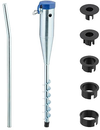 Relaxdays Douille de Sol Parasol, ancrage séchoir Parapluie, 25-55 mm, à Visser, Acier, Dents de Gazon, argenté/Bleu