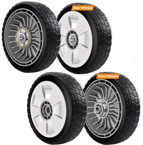 Lawn Mower Wheels, 4 Pack HRR216 Lawn Mower Drive Wheels with 2 Rear Wheels 42710-VE2-M02ZE + 2 Front Wheels 42710-VH7-010ZA Replace for Honda HRT216 HRR216 HRS216 HRB215 Lawn Mower Replacement